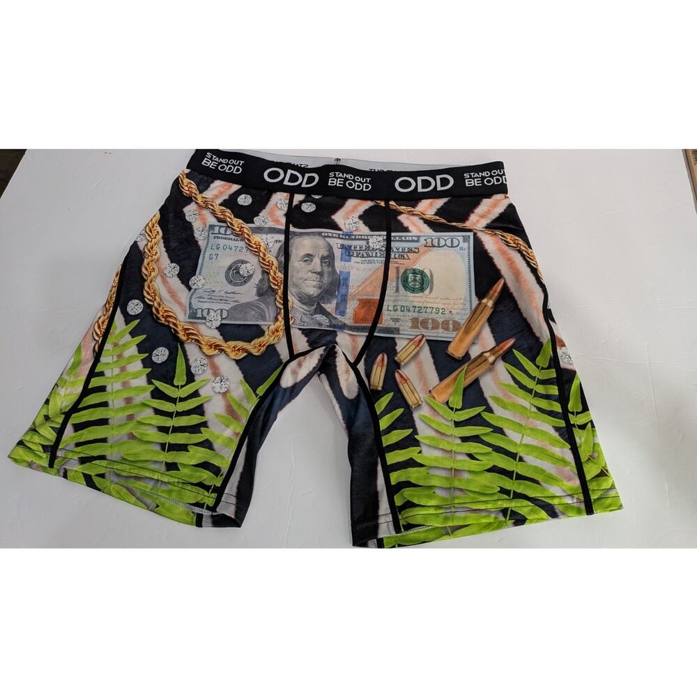 ODD Sox Mens Cash Money Boxer Briefs Medium 100 Dollar Bill Gold Chain Bullets
